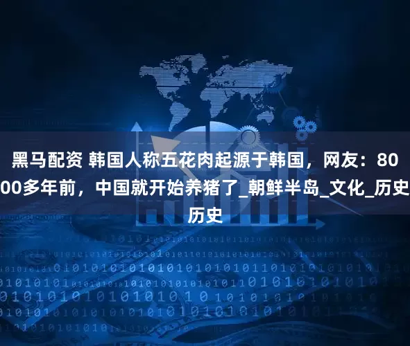黑马配资 韩国人称五花肉起源于韩国，网友：8000多年前，中国就开始养猪了_朝鲜半岛_文化_历史